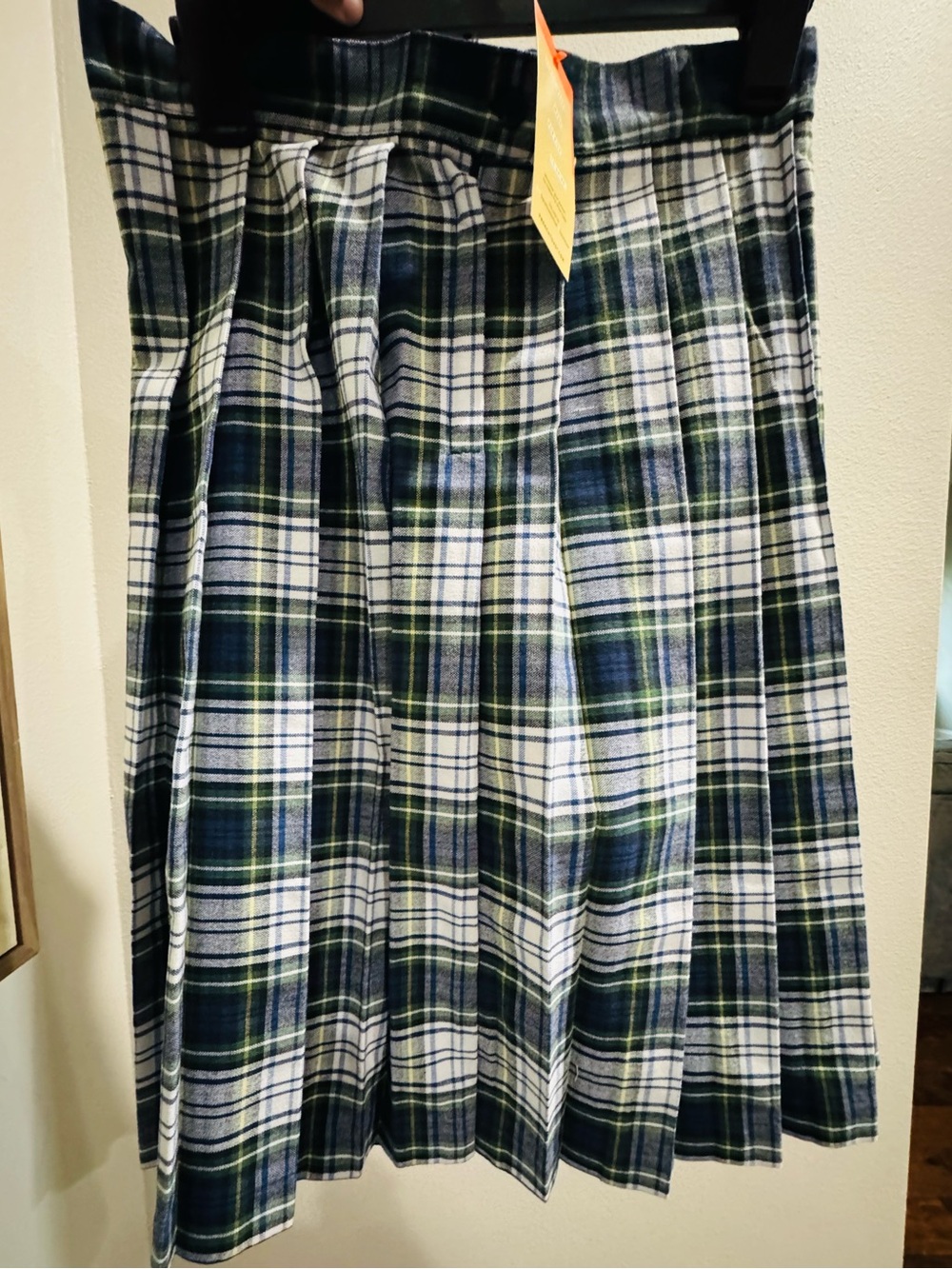 French Toast Green Navy and White Plaid Pleated Skirt